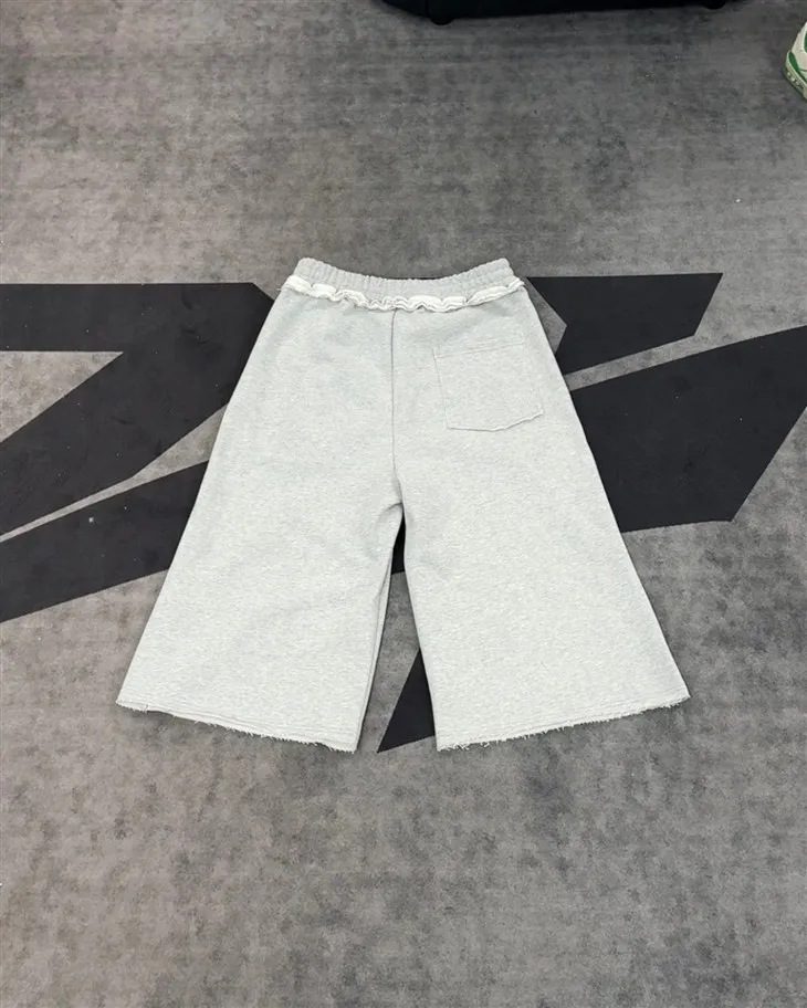 Engros OEM bomullsshorts Grå volangerte culottes Elastisk midje Bredt ben Kornit DTG Print