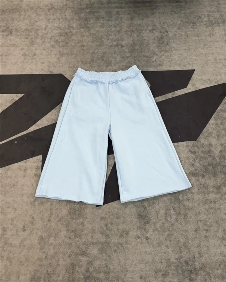 Engros OEM bomullsshorts lyseblå volangerte culottes Elastisk midje Bredt ben Kornit DTG Print